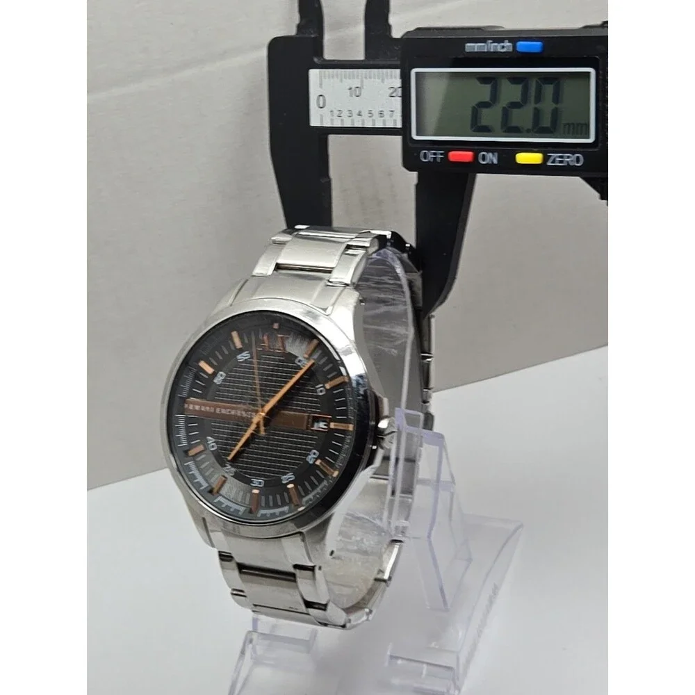 Armani Exchange AX2102 Mens 47mm Gray Dial Rose Gold Stainless Watch New Battery